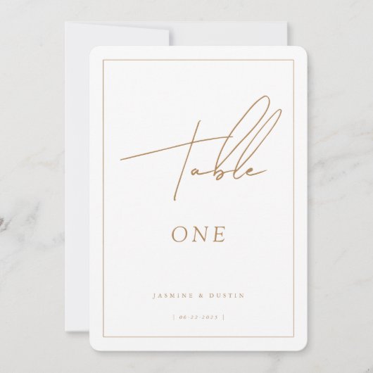 Modern Script Gouden Trouwtafel Nummer, Decor Mini Kaart (Voorkant)