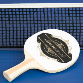 Modern Script Gouden, Zwart en Wit Gepersonaliseer Tafeltennisbatje