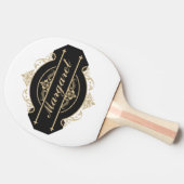 Modern Script Gouden, Zwart en Wit Gepersonaliseer Tafeltennisbatje (Zijkant)