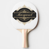 Modern Script Gouden, Zwart en Wit Gepersonaliseer Tafeltennisbatje (Voorkant)