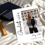 Modern Script Graduate 3 Photo Graduation Kaart<br><div class="desc">Celebrate your graduate’s milestone with this Modern Script 3 Photo Graduation Announcement, designed to beautifully showcase seven favorite photos in a clean, modern layout. Featuring elegant flowing script paired with minimalist typography, this personalized announcement highlights special memories while sharing the exciting news with family and friends. Perfect for high school...</div>