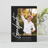 Modern Script Graduate Photo Black Graduation Kaart (Staand voorkant)