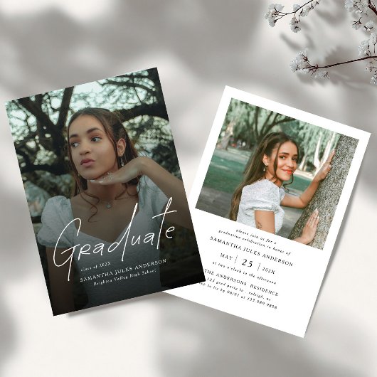 Modern Script Graduate Photo Graduation Party Kaart