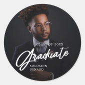 Modern Script Graduate Photo Graduation Ronde Sticker (Voorkant)