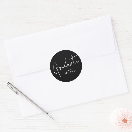 Modern Script Graduate Simple Graduation Ronde Sticker (Envelop)