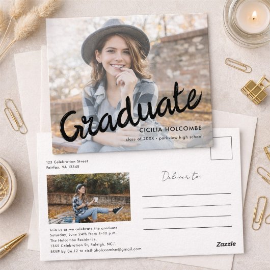 Modern Script Graduate Simple Photo Graduation  Briefkaart