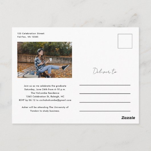 Modern Script Graduate Simple Photo Graduation Briefkaart (Achterkant)