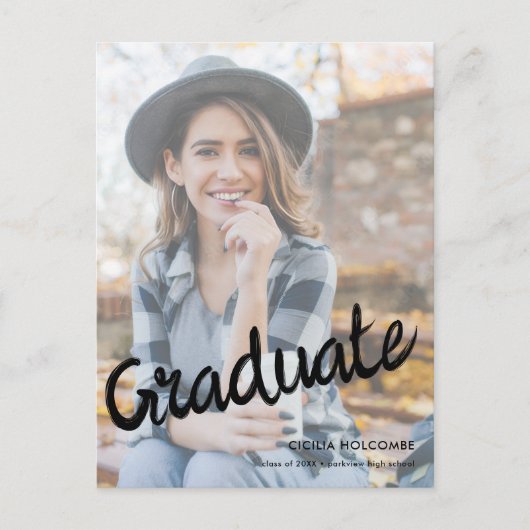 Modern Script Graduate Simple Photo Graduation  Briefkaart (Voorkant)