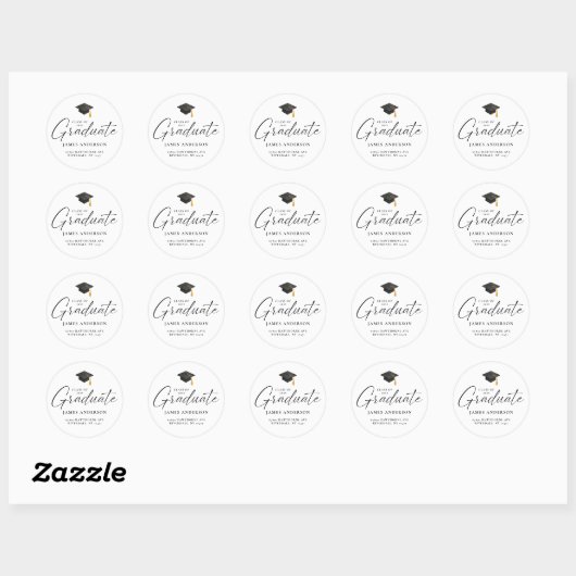 Modern Script Graduation Address Envelope Seal Ronde Sticker (Vel)