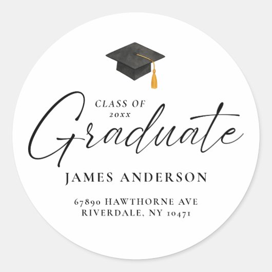 Modern Script Graduation Address Envelope Seal Ronde Sticker (Voorkant)