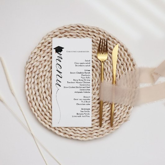 Modern script Graduation party diner menu