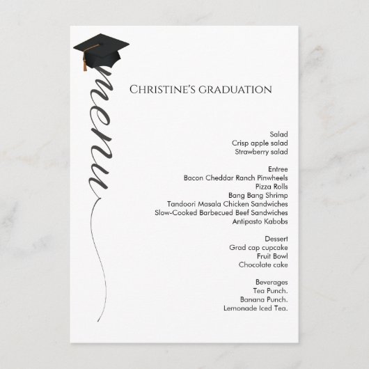 Modern script Graduation party diner menu (Voorkant)