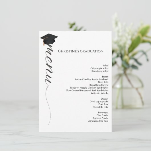 Modern script Graduation party diner menu (Staand voorkant)