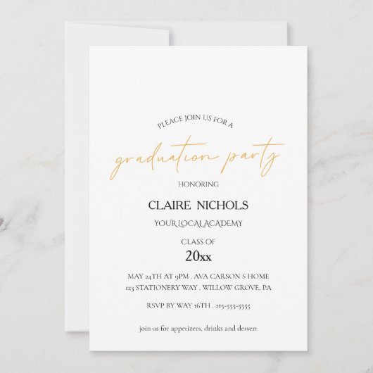 Modern Script Graduation Party Invitation Kaart (Voorkant)