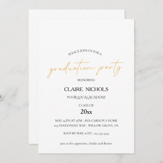 Modern Script Graduation Party Invitation Kaart (Voorkant / Achterkant)