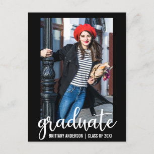 Modern Script Graduation Party Invitation WB Uitnodiging Briefkaart