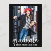 Modern Script Graduation Party Invitation WB Uitnodiging Briefkaart (Voorkant)