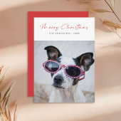 Modern Script Grappig Hond Foto Familie Kerst Rood Feestdagenkaart