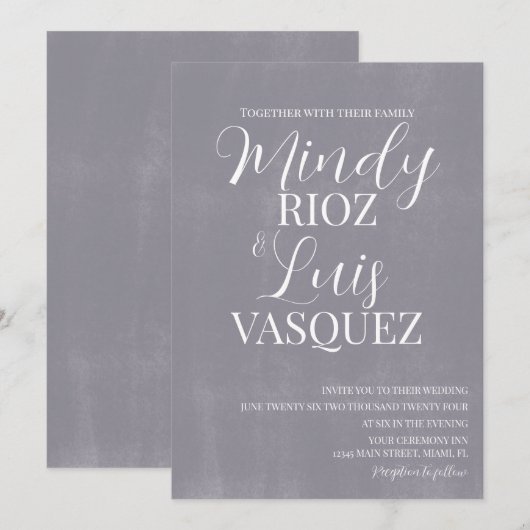 Modern Script Gray Washed Stone Rustic Wedding Kaart (Voorkant / Achterkant)