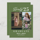 Modern Script Green 3 Photo Collage Afstuderen Aankondiging (Voorkant / Achterkant)