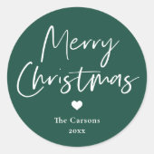 Modern Script Green Christmas Kaart Envelope Ronde Sticker (Voorkant)