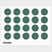 Modern Script Green Christmas Kaart Envelope Ronde Sticker (Vel)
