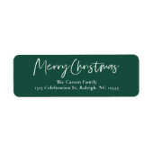 Modern Script Green Christmas Kaart Retouradres Etiket (Voorkant)