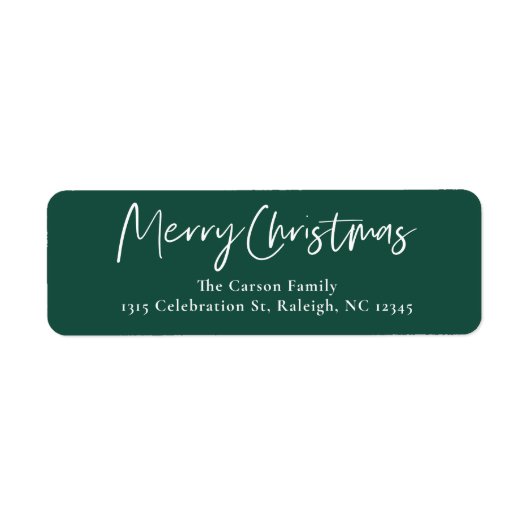 Modern Script Green Christmas Kaart Retouradres Etiket (Voorkant)