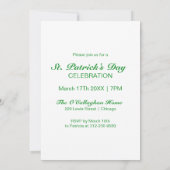 Modern Script Green Glitter St Patrick's Day Party Kaart (Achterkant)