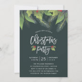 Modern Script Green Holly Leaf Kerstparty Kaart (Voorkant)