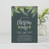 Modern Script Green Holly Leaf Kerstparty Kaart (Staand voorkant)