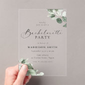 Modern Script Green Leaf Bachelorette Party Acryl Uitnodigingen (Insitu (Draagbaar))