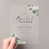 Modern Script Green Leaf Bridal Shower Acryl Uitnodigingen (Insitu (Draagbaar))