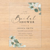 Modern Script Green Leaf Bridal Shower Acryl Uitnodigingen (Voorkant)
