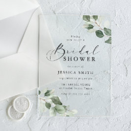 Modern Script Green Leaf Bridal Shower Acryl Uitnodigingen