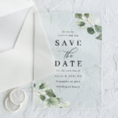 Modern Script Green Leaf Wedding Save The Date Acryl Uitnodigingen