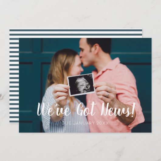 Modern Script Green We hebben nieuwszwangerschap Aankondiging (Voorkant / Achterkant)