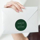 Modern Script Green Wedding Envelope Seals Ronde Sticker