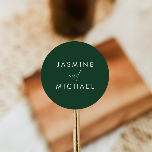 Modern Script Green Wedding Envelope Seals Ronde Sticker