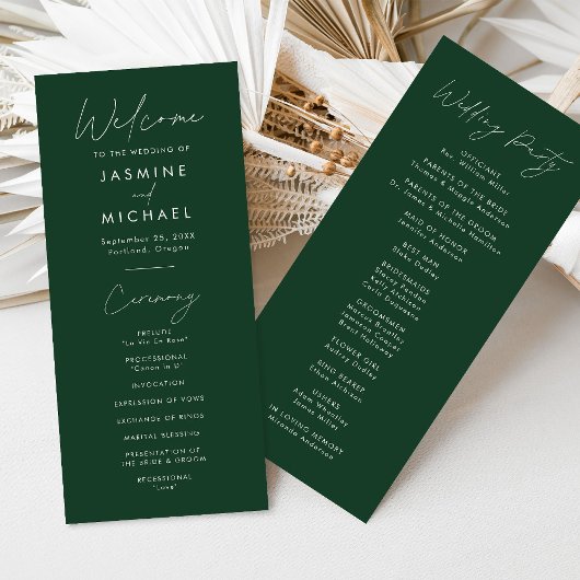 Modern Script Green Wedding Programma