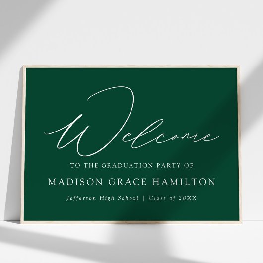 Modern Script Green Welcome Graduation Party Poster