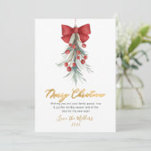 Modern Script Greenery Rode bessen Kerstmis Feestdagenkaart (Staand voorkant)