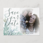 Modern Script Greenery Wedding Save the Date Aankondigingskaart (Voorkant)