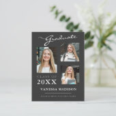 Modern Script Grey Afstuderen Aankondiging Briefkaart (Staand voorkant)