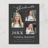 Modern Script Grey Afstuderen Aankondiging Briefkaart (Voorkant)