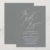 Modern script, grijs, bruiloft repetitie diner kaart (Voorkant / Achterkant)