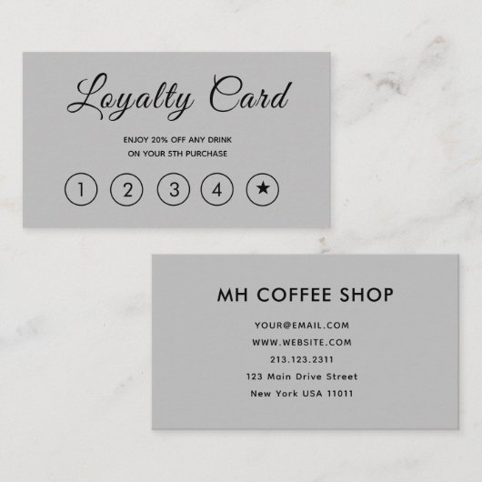 Modern Script Grijs Eenvoudig Klantenkaartje (Voorkant / Achterkant)