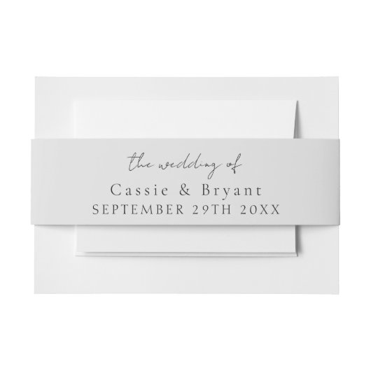 Modern Script Grijs Effen Kleur Chic Bruiloft Uitnodigingen Wikkel (Voorkant Voorbeeld)