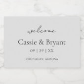 Modern Script Grijs Elegant Bruiloft Welkom Gift Sparkling Wijnetiket (Enkel label)