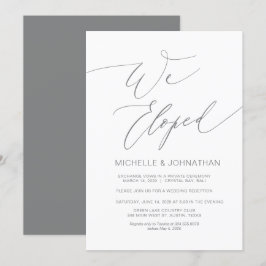 Modern script, grijs, Trouw Elopement Ontvangst Kaart